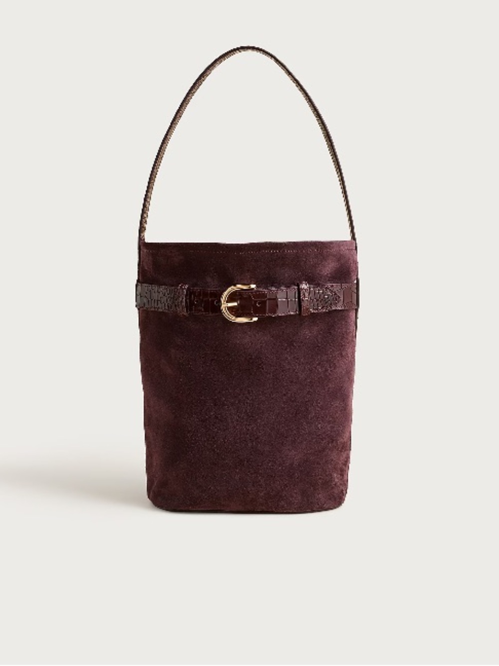J.Crew Berkeley belted bucket bag in suede and croc-embossed leather CR298